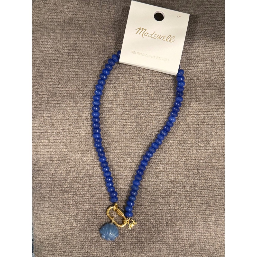 Madewell Blue Semiprecious Stone Shell Crab Charm Necklace OA675 New